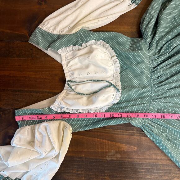 Vintage 1970s Handmade Squaredance Dress Polka Dot Green German Dirndl SMALL - Picture 14 of 16